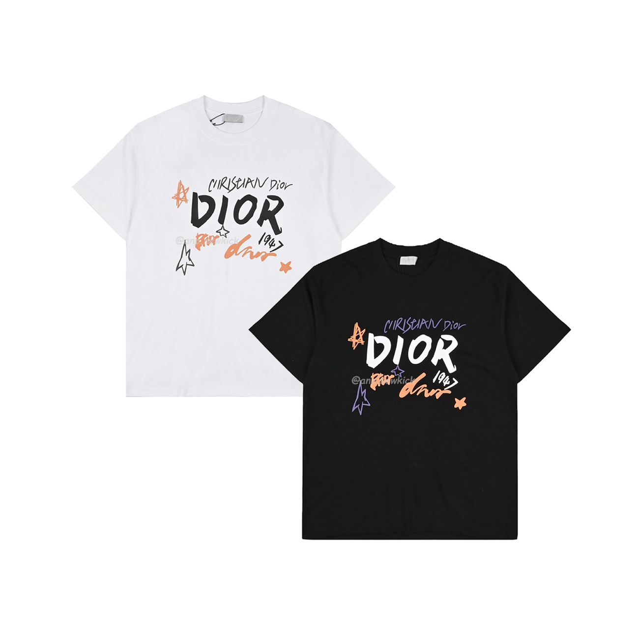 Dior Hand Drawn Sketch Logo Graffiti Short Sleeved T Shirt (1) - newkick.cc